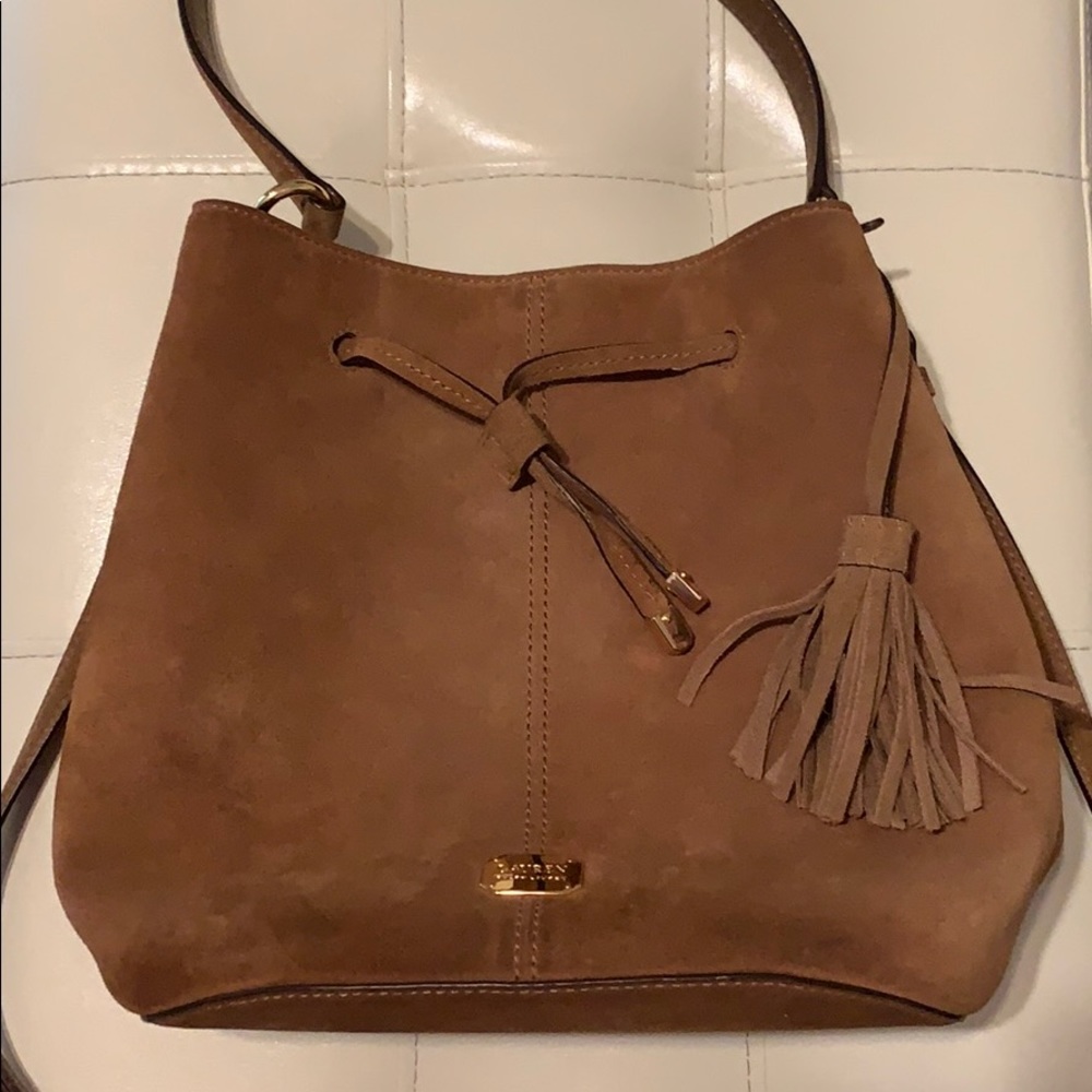 Tan suede Ralph Lauren Bucket Bag